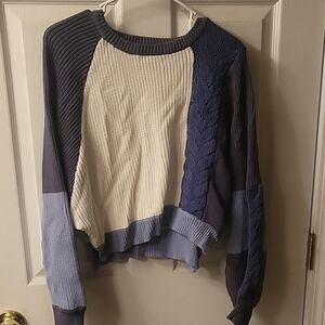 Moon & Madison Cream and Blue Crew Neck Sweater